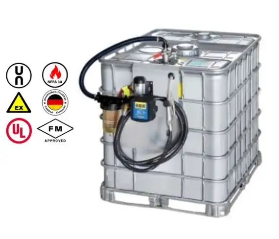 Estanque IBC para combustible con kit de trasvasije 12V 1 IBC Combustible con Trasvasije 12v
